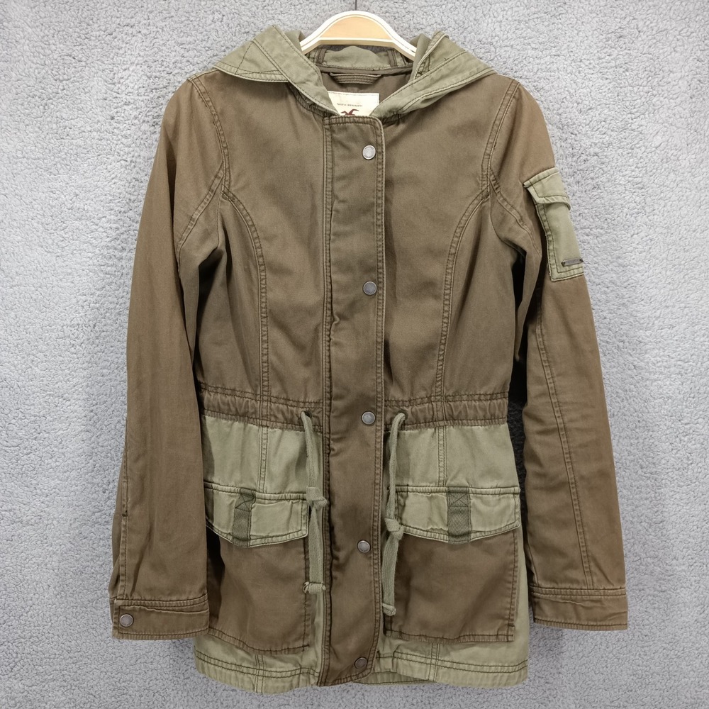 Hollister‎ Small Hooded Military Anorak Jacket Utility Drawstring Olive Green
